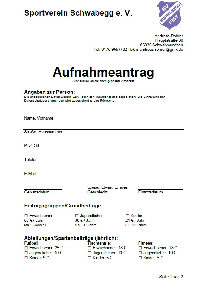 Mitgliedsantrag SV Schwabegg